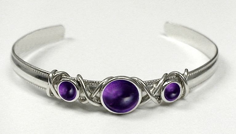 Sterling Silver Hand Made Cuff Bracelet With Amethyst